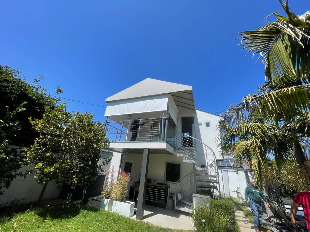 One Hip Roof Canopy with Motorized Exterior Solar Shade | Santa Monica, CA | Van Nuys Awning | Santa Monica