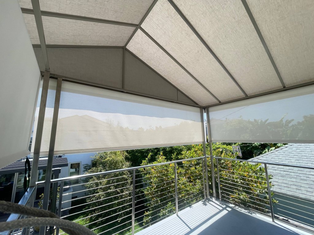 One Hip Roof Canopy with Motorized Exterior Solar Shade | Santa Monica, CA | Van Nuys Awning | Santa Monica