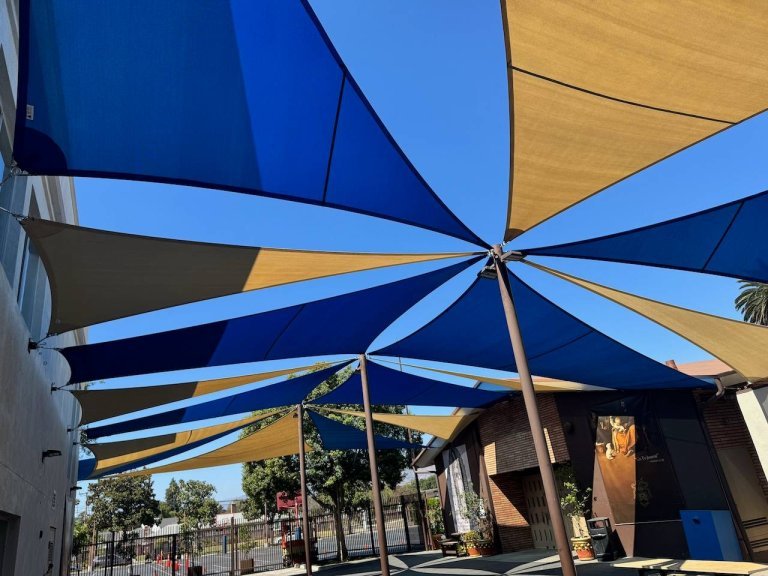 Showcases 2 Shade Structures at St. Therese Carmelit School | Alhambra, CA | Van Nuys Awning | Alhambra