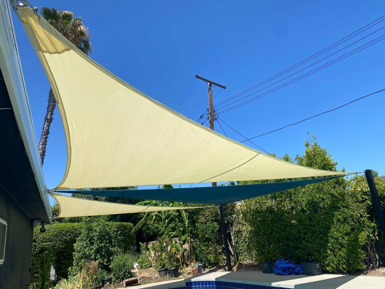 Showcases 6 Triangular Sail Shades | Woodland Hills, CA. | Van Nuys Awning | Woodland Hills